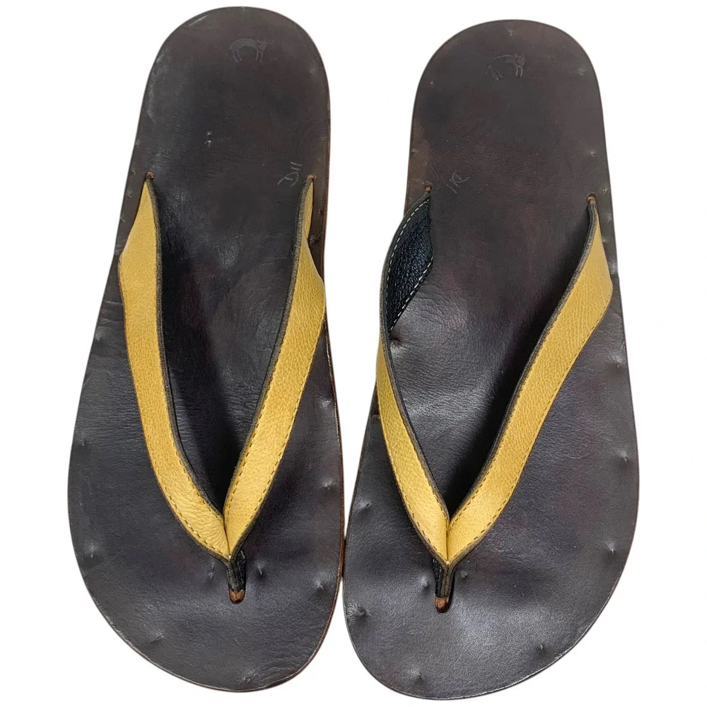 Jutta Neumann New York Gabi Sandals Mens 11 Tan Leather Thong Handmade Flip Flop